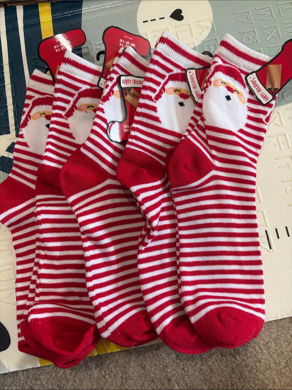 Red & White Striped Santa Crew Socks- set of 5